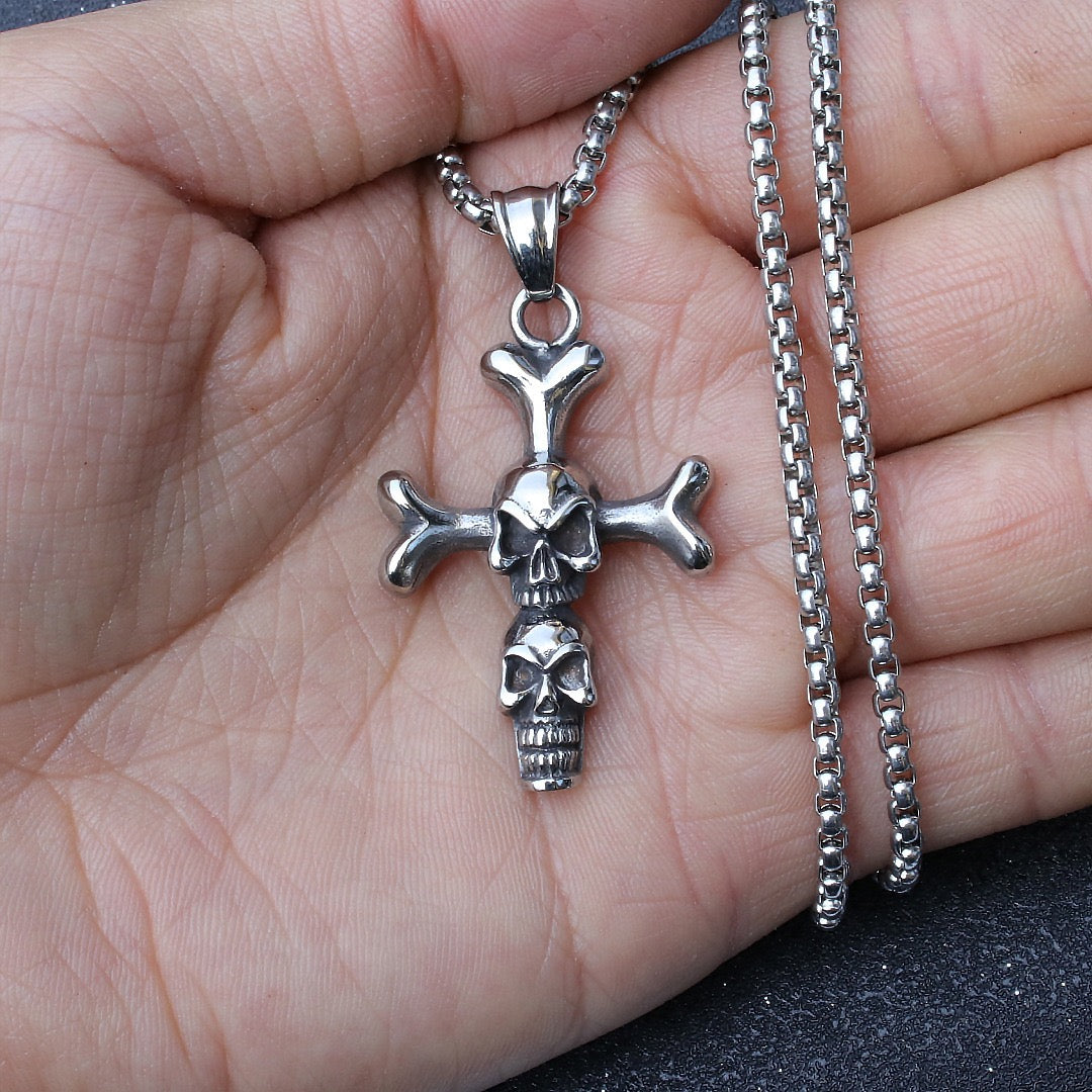 Stainless Steel Skull Cross Necklace