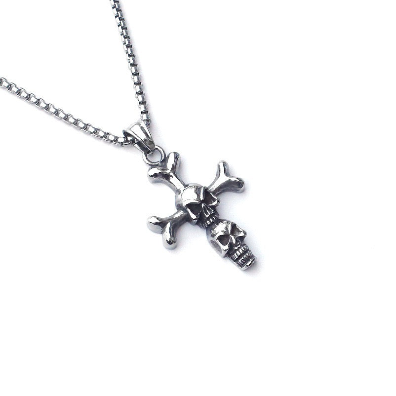 Stainless Steel Skull Cross Necklace