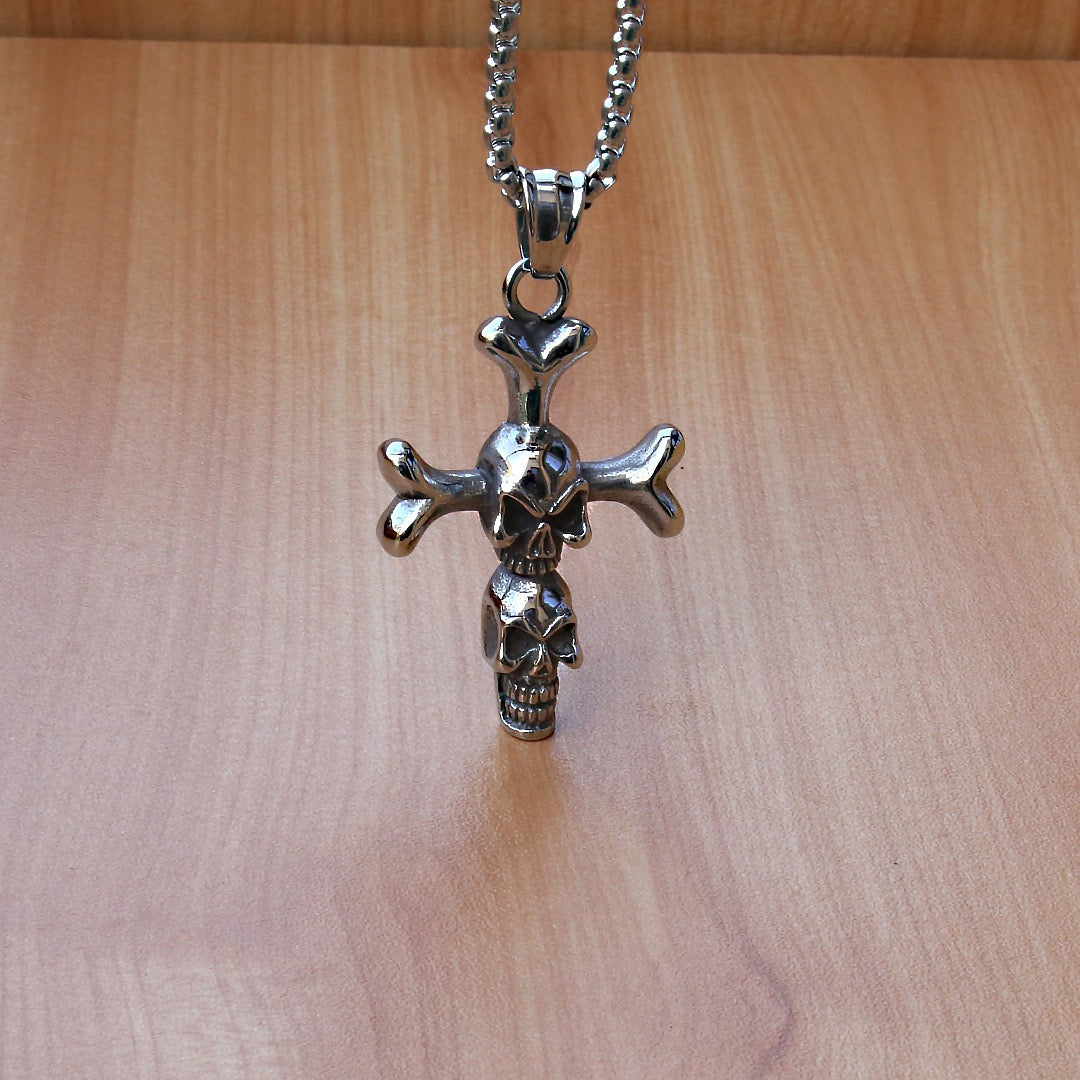 Stainless Steel Skull Cross Necklace