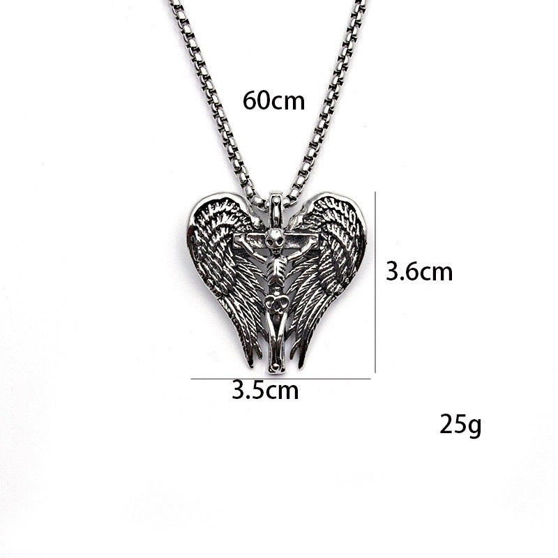 Stainless Steel Skull with Wings Necklace