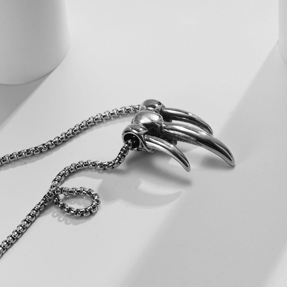 Stainless Steel Skull with Wolf Fang Necklace