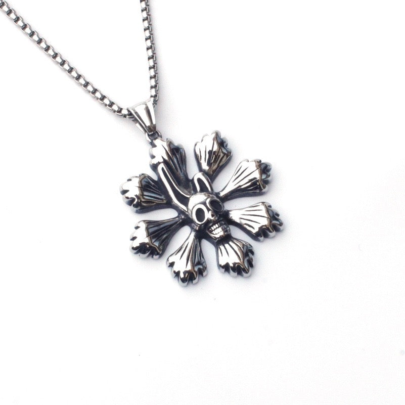 Stainless Steel Skull Flower Necklace
