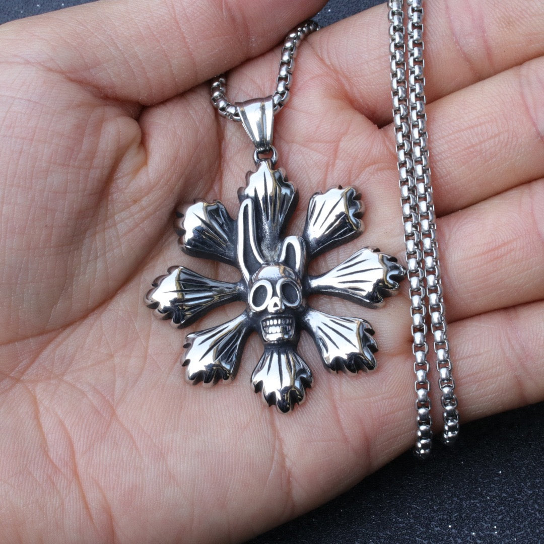 Stainless Steel Skull Flower Necklace