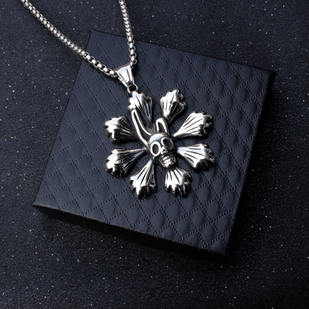Stainless Steel Skull Flower Necklace