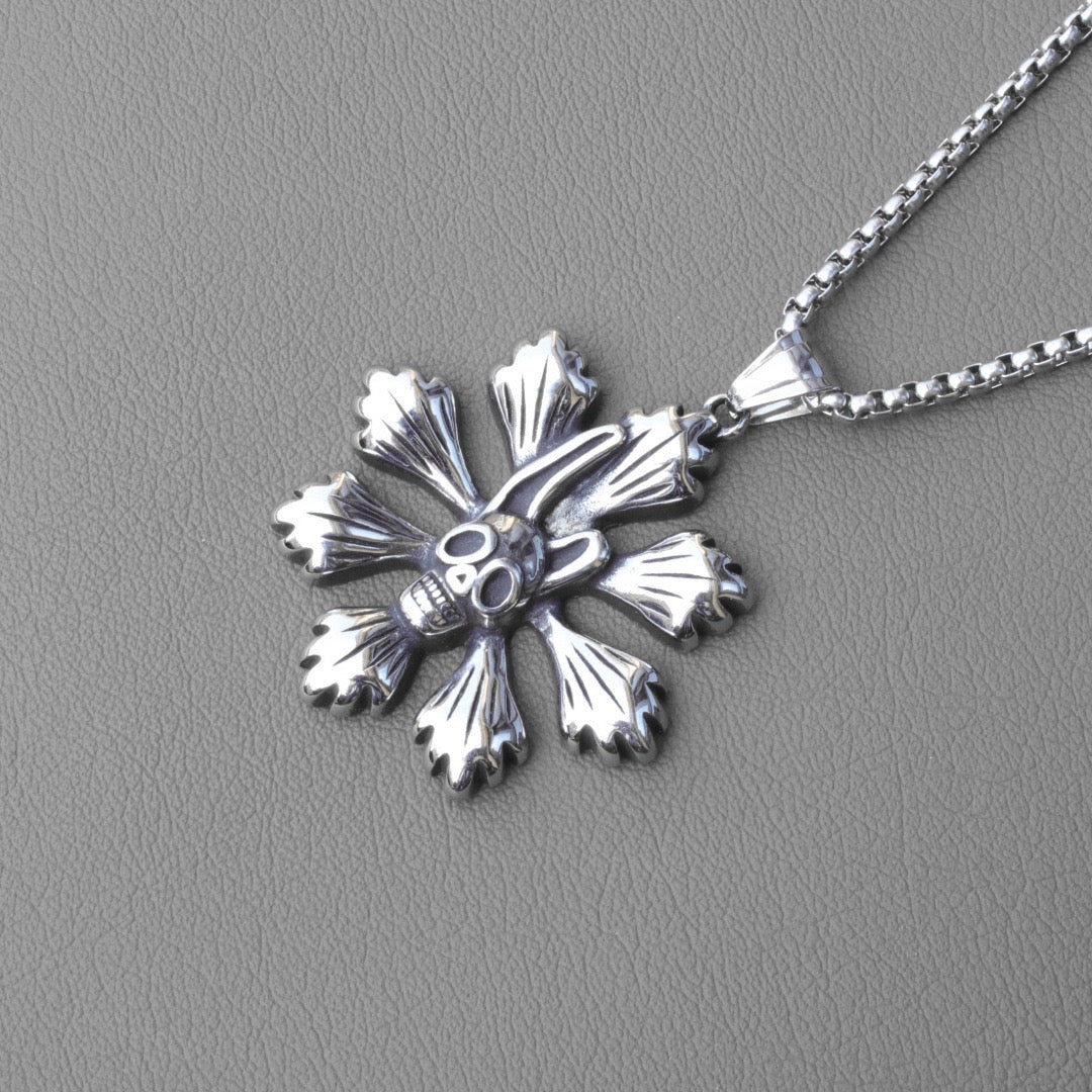 Stainless Steel Skull Flower Necklace