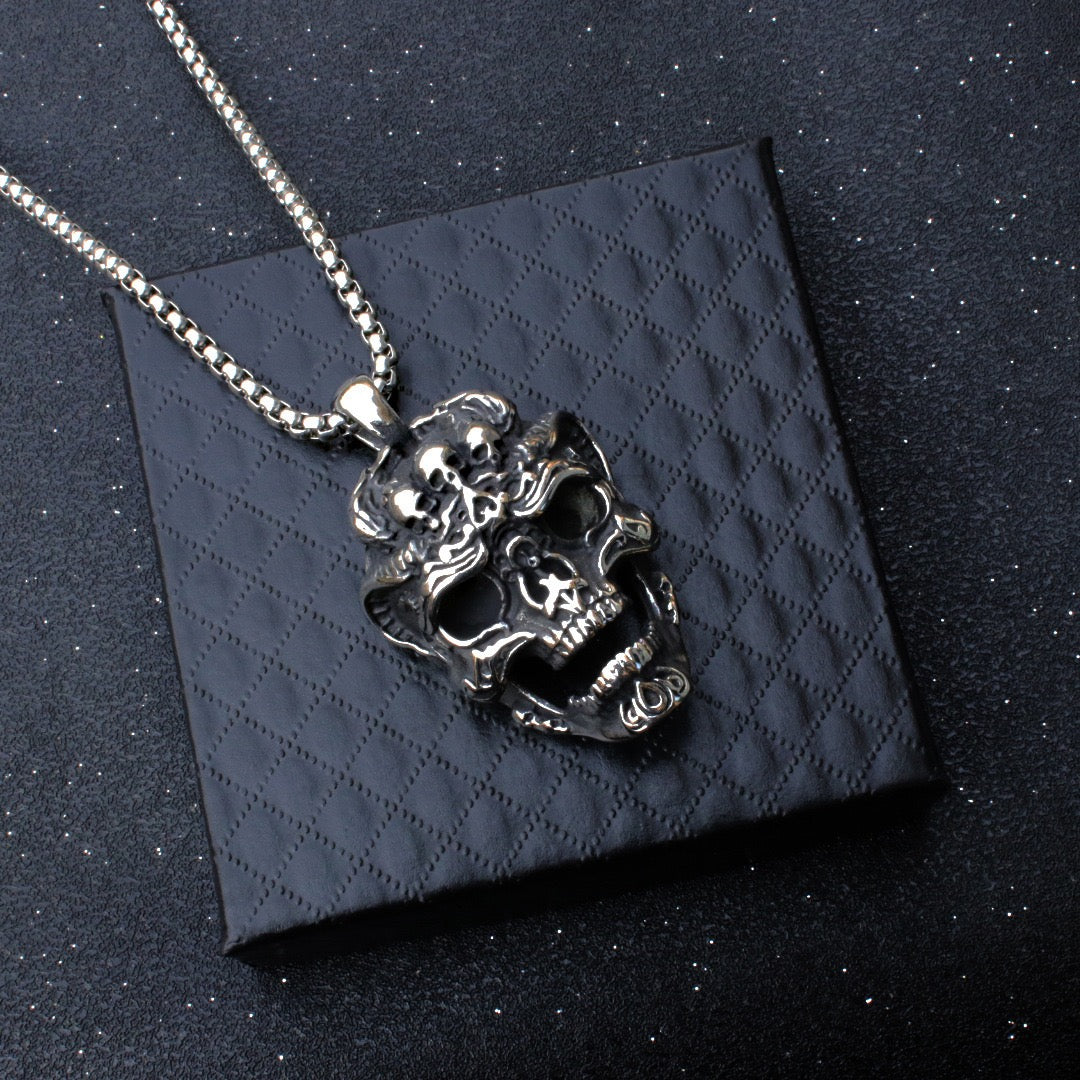 Stainless Steel Hollow Skull Head Necklace
