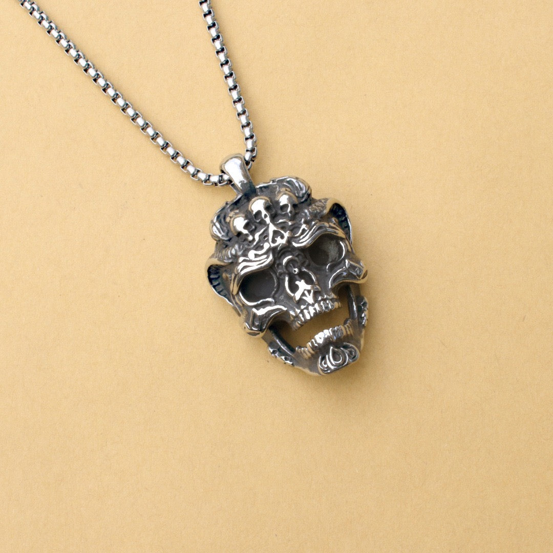 Stainless Steel Hollow Skull Head Necklace