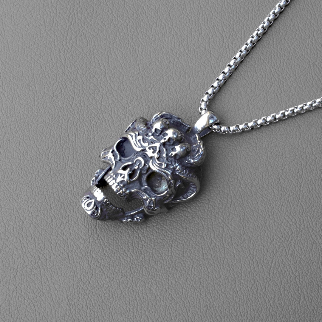 Stainless Steel Hollow Skull Head Necklace