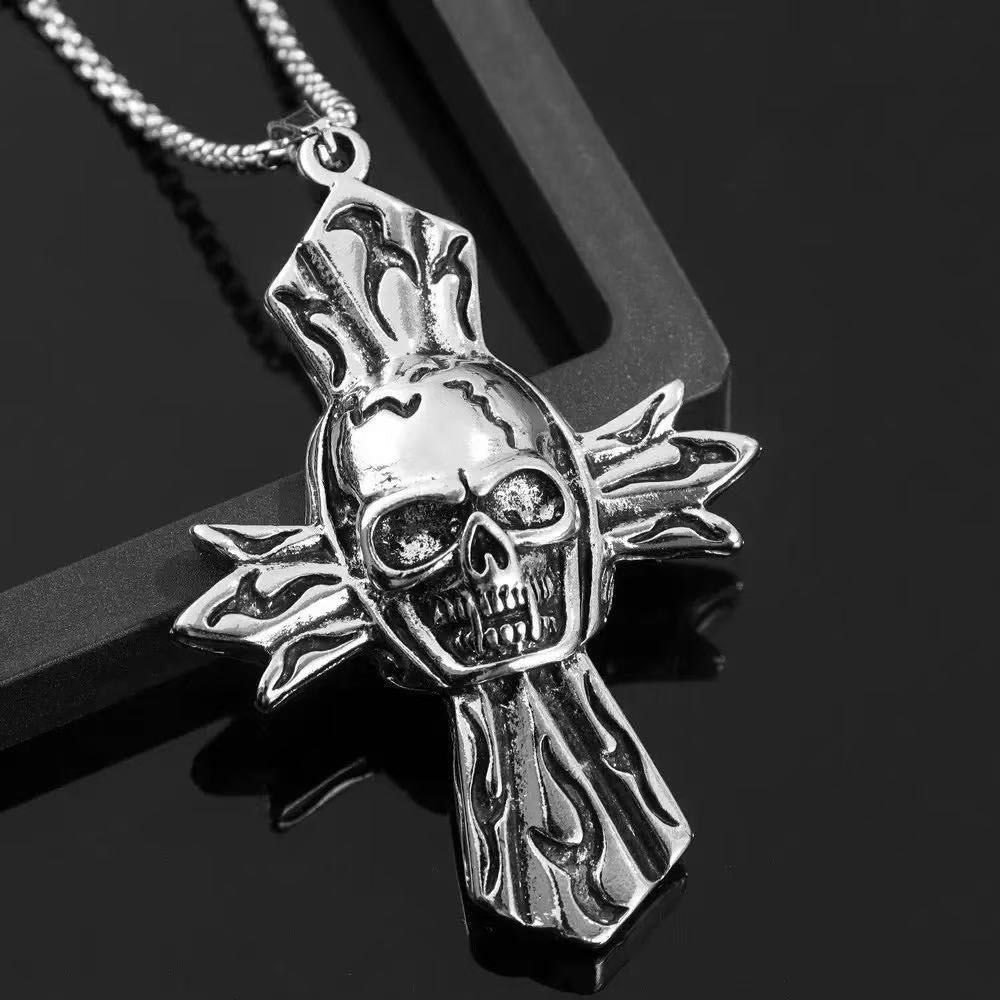 Stainless Steel Vintage European Skull Cross Necklace
