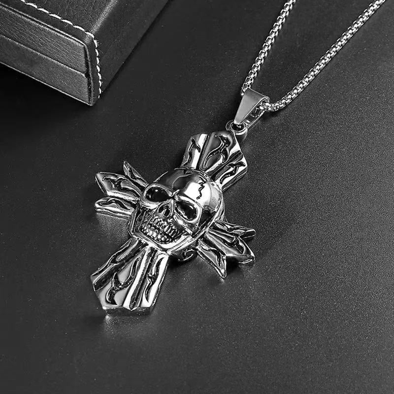 Stainless Steel Vintage European Skull Cross Necklace