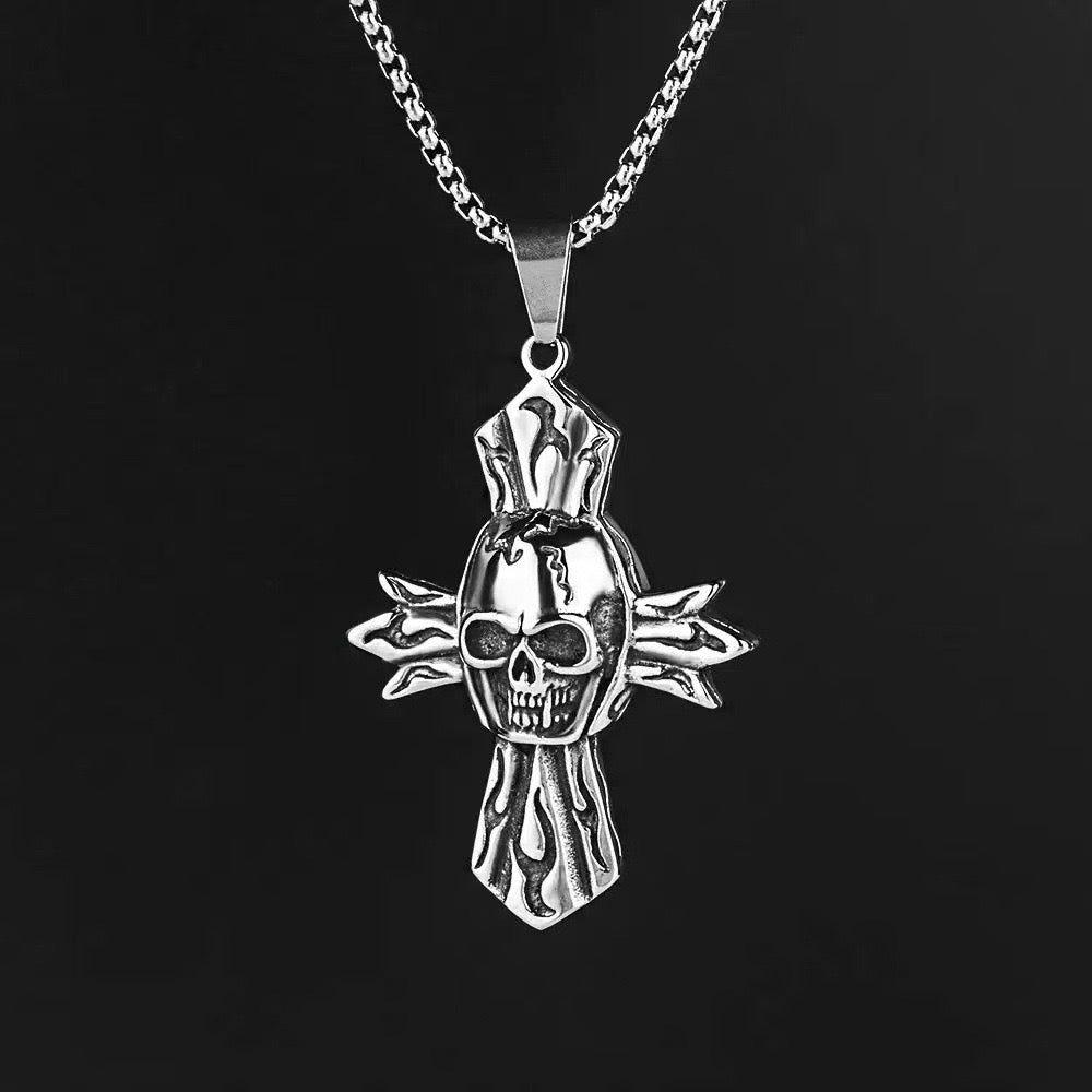 Stainless Steel Vintage European Skull Cross Necklace