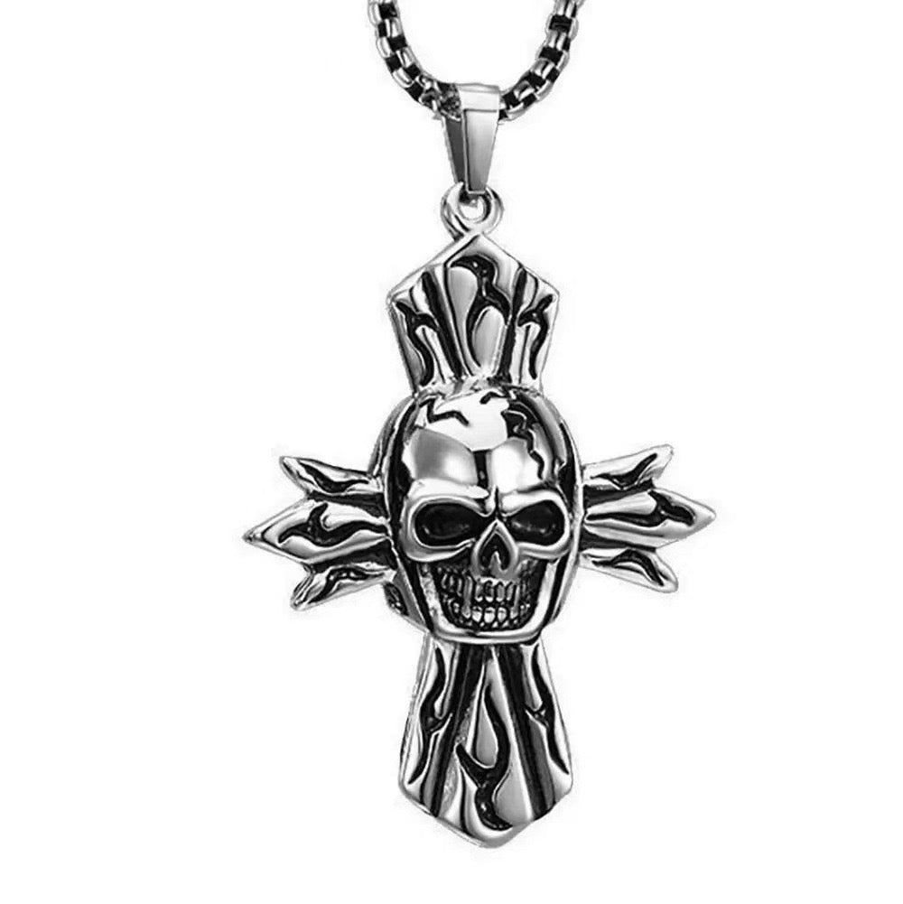Stainless Steel Vintage European Skull Cross Necklace