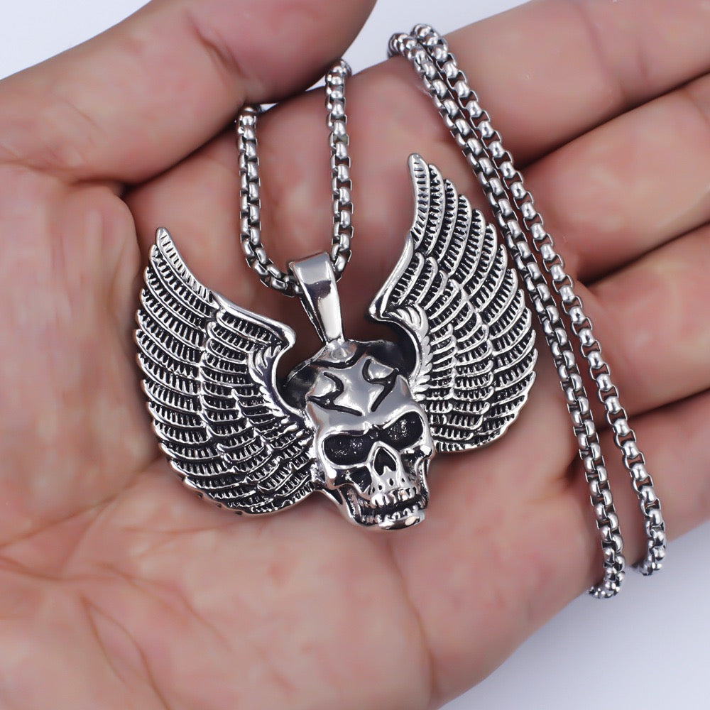 Stainless Steel Skull with Demon Wings Necklace