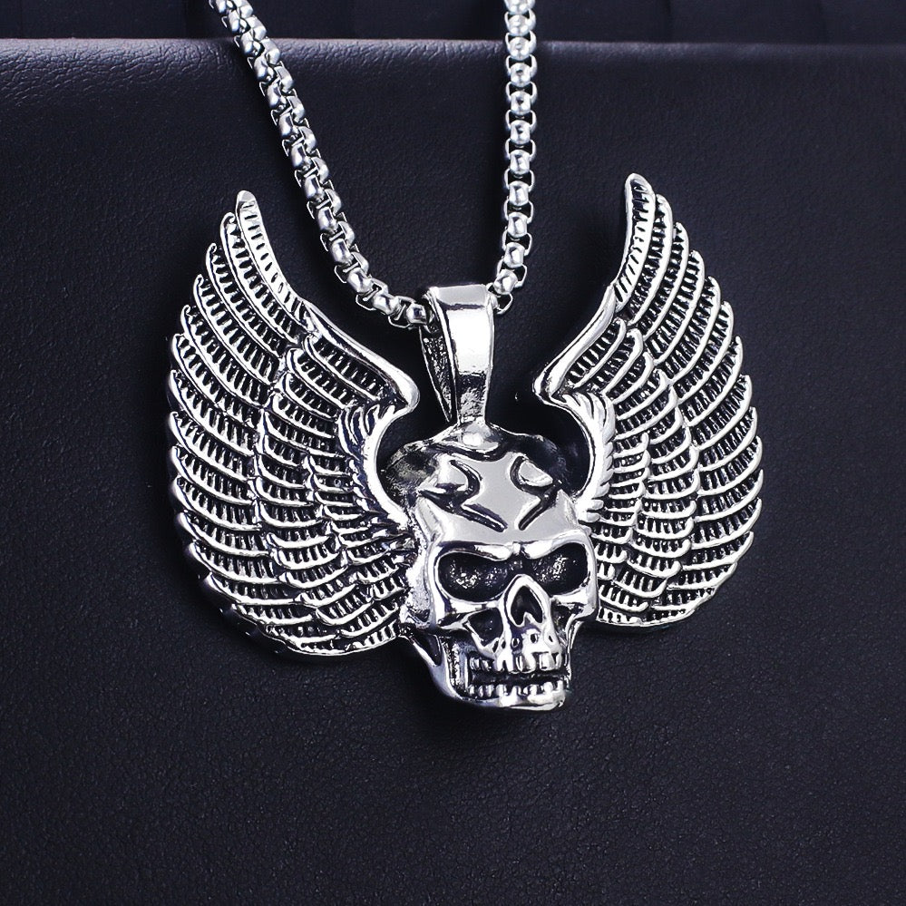 Stainless Steel Skull with Demon Wings Necklace