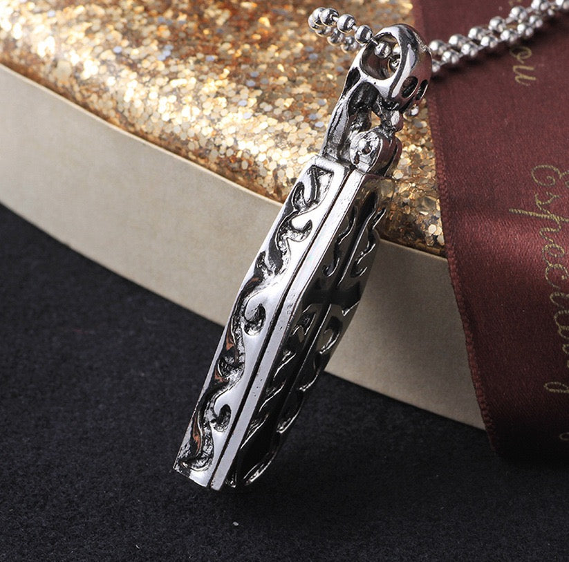 Stainless Steel Coffin with Skull and Cross Necklace