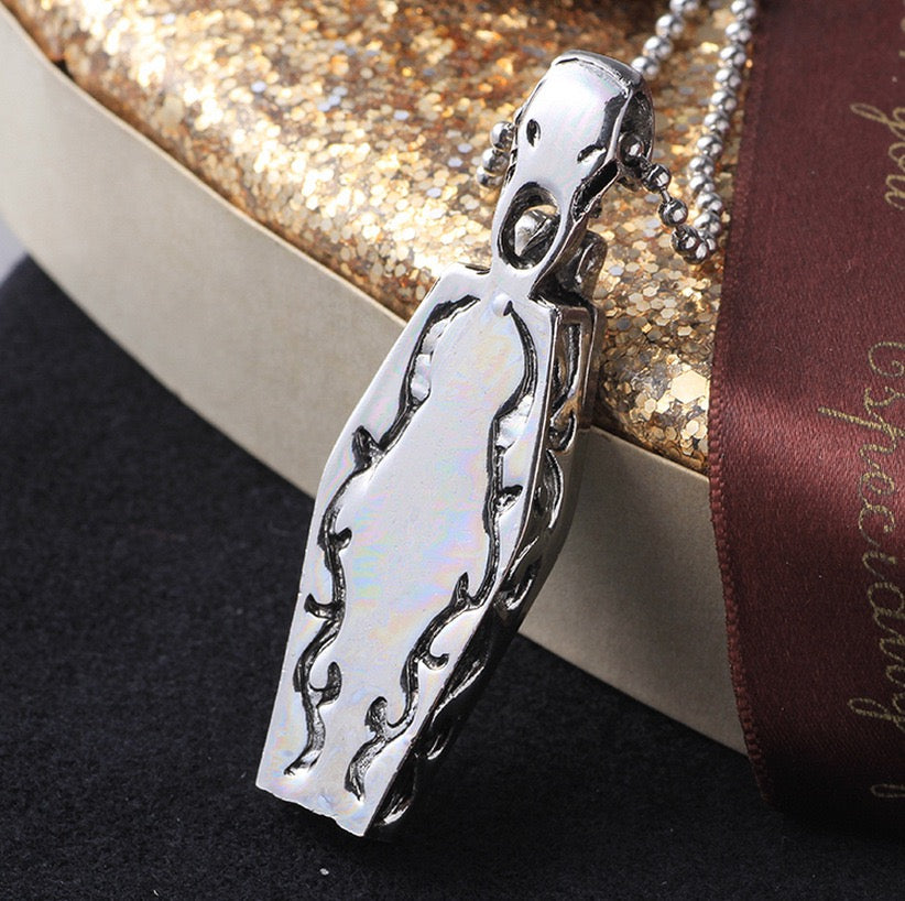Stainless Steel Coffin with Skull and Cross Necklace