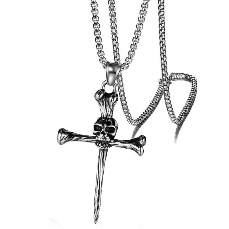 Stainless Steel Skull Nail Cross Necklace