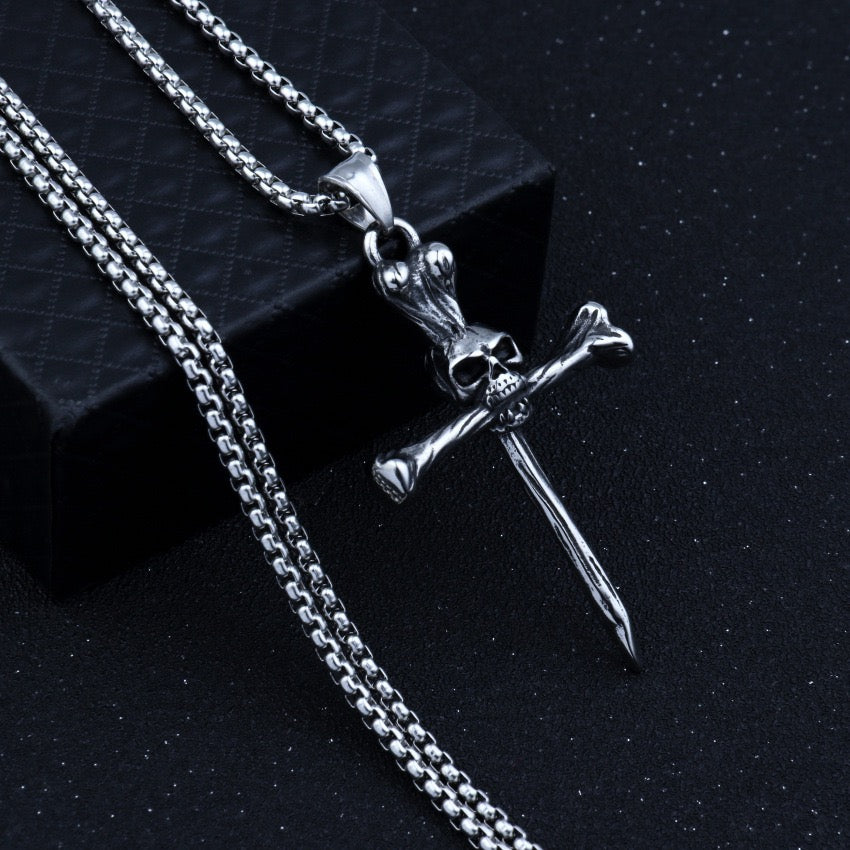 Stainless Steel Skull Nail Cross Necklace