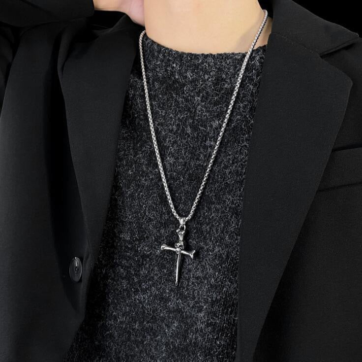 Stainless Steel Skull Nail Cross Necklace