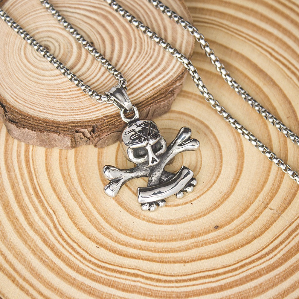 Stainless Steel Skull and Crossbones Necklace