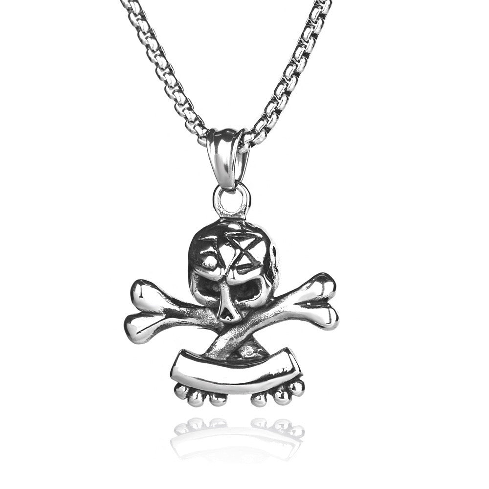 Stainless Steel Skull and Crossbones Necklace