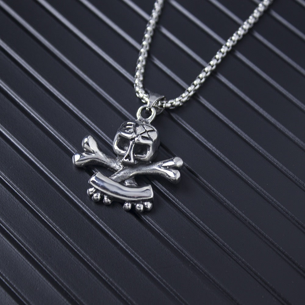 Stainless Steel Skull and Crossbones Necklace