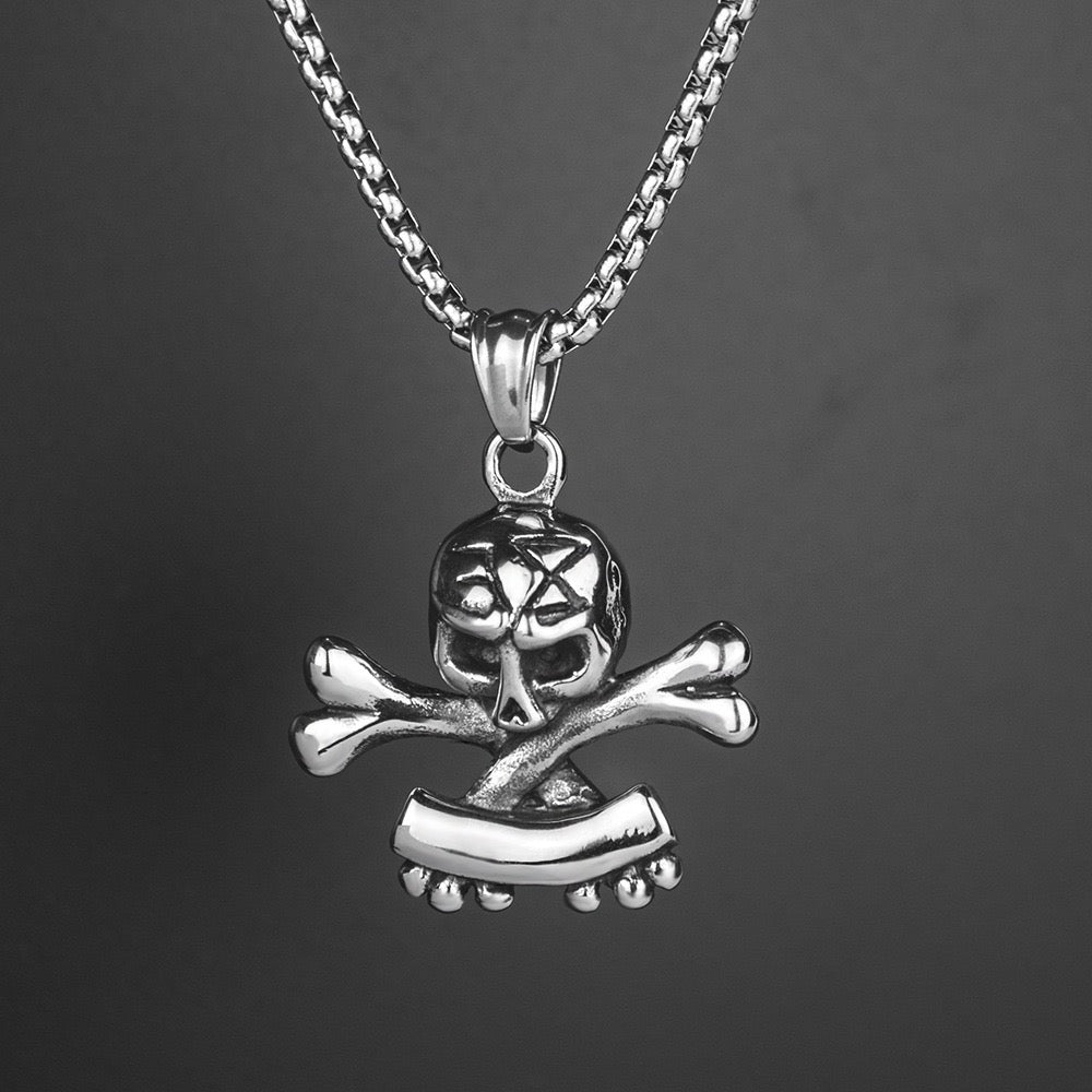 Stainless Steel Skull and Crossbones Necklace