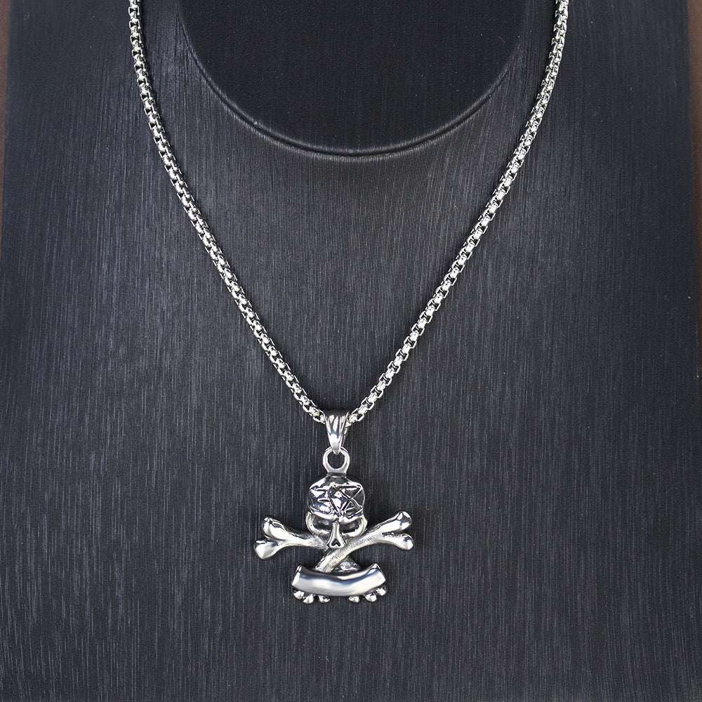 Stainless Steel Skull and Crossbones Necklace