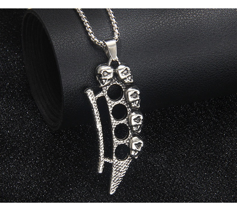 Stainless Steel Skull Knuckle Dagger Knife Necklace