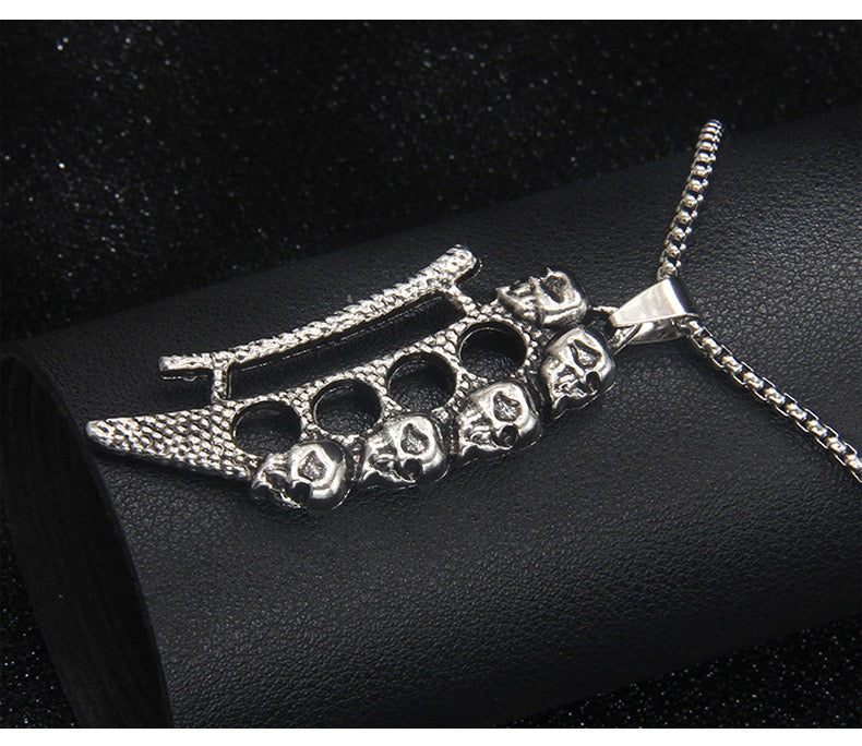 Stainless Steel Skull Knuckle Dagger Knife Necklace