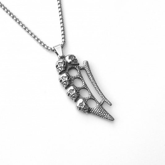 Stainless Steel Skull Knuckle Dagger Knife Necklace
