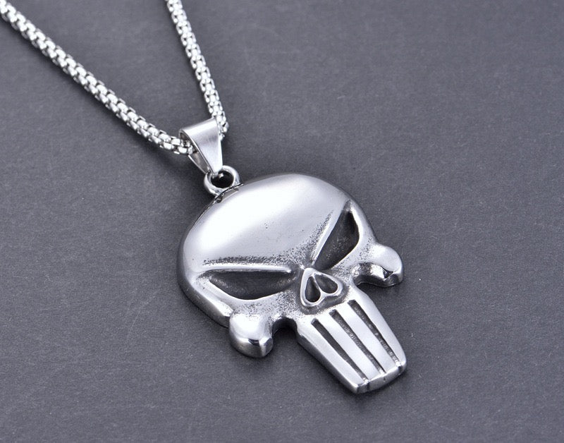 Stainless Steel Flat Skull Mask Necklace