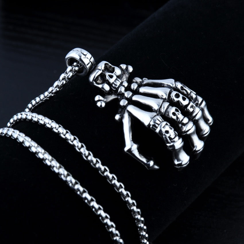 Stainless Steel Skull Claw Necklace