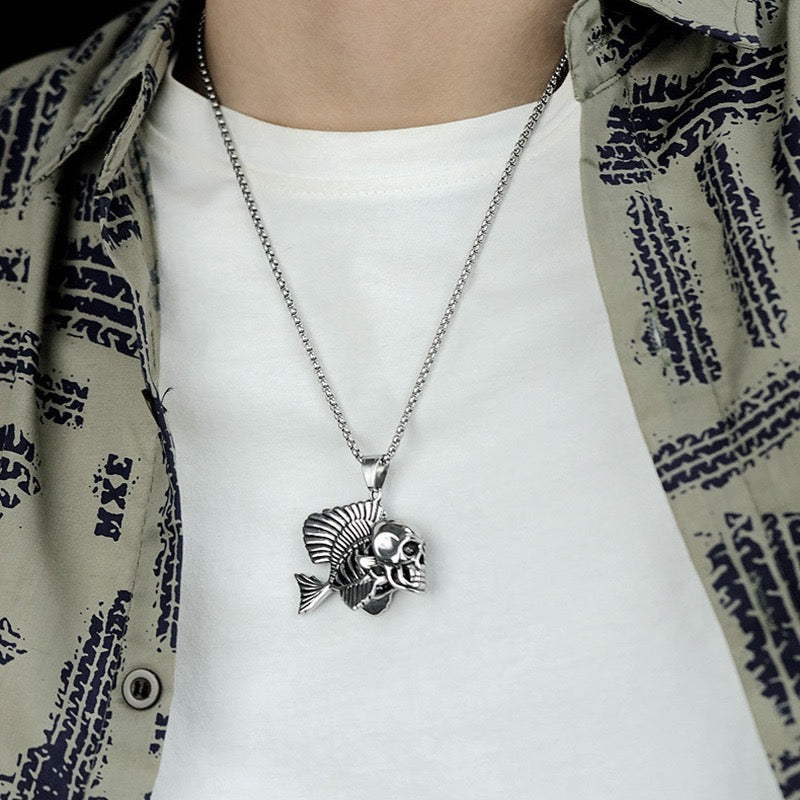 Stainless Steel Skull Fish Necklace