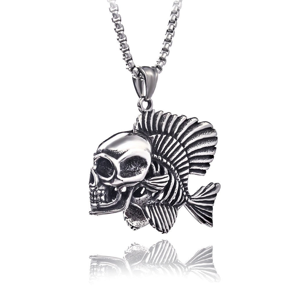 Stainless Steel Skull Fish Necklace