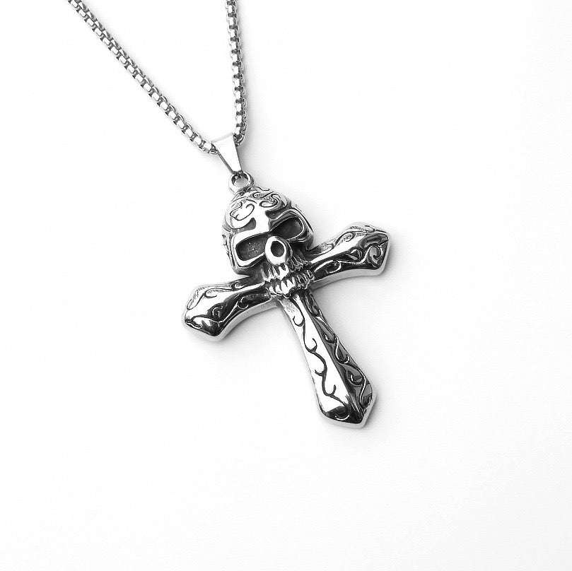 Stainless Steel Vintage Skull Cross Necklace