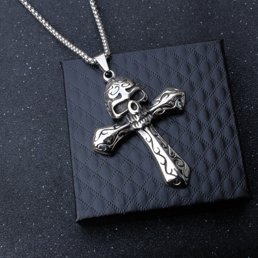 Stainless Steel Vintage Skull Cross Necklace