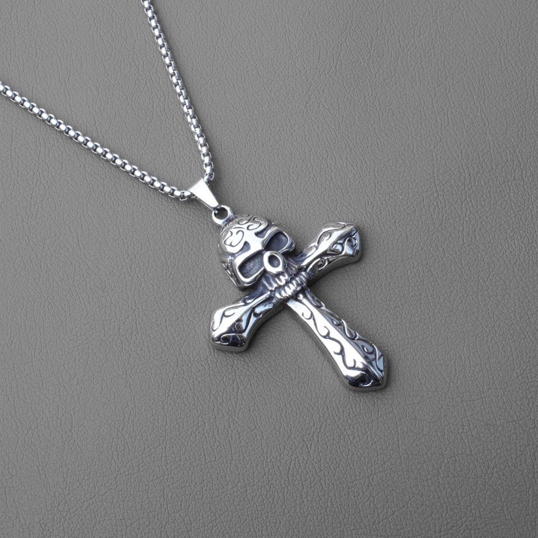 Stainless Steel Vintage Skull Cross Necklace