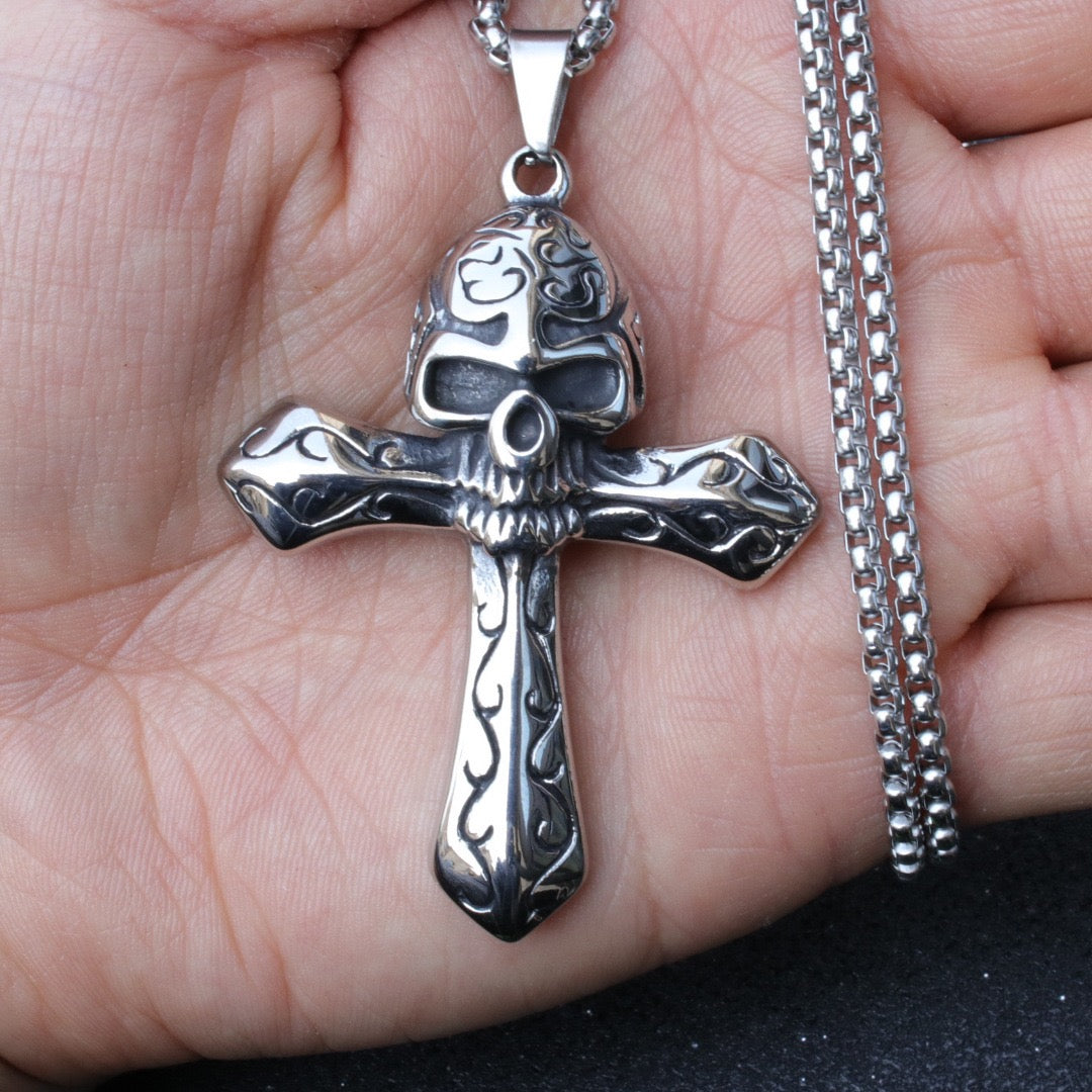 Stainless Steel Vintage Skull Cross Necklace