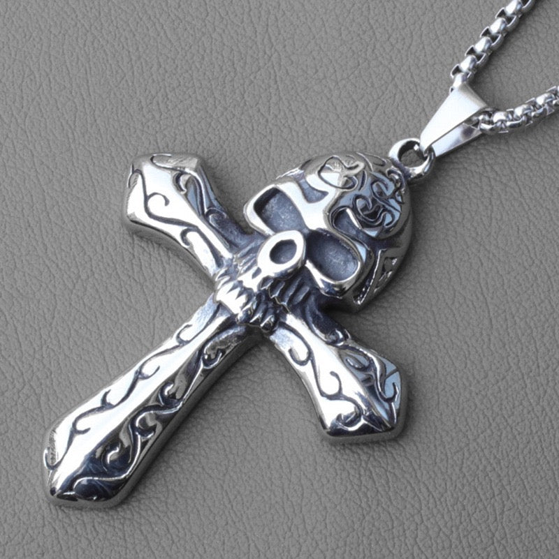Stainless Steel Vintage Skull Cross Necklace