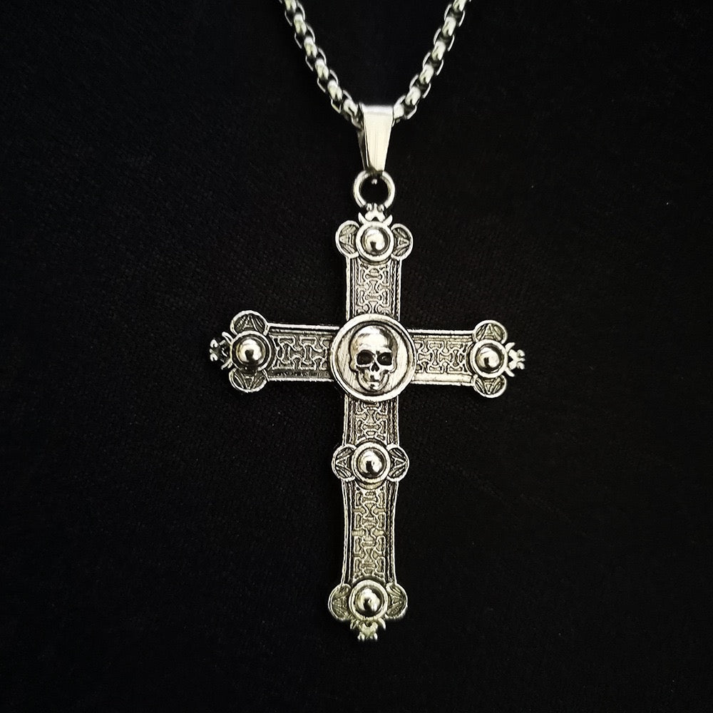 Stainless Steel Vintage Skull Cross Necklace