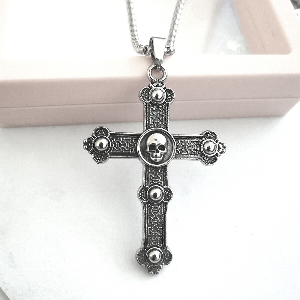Stainless Steel Vintage Skull Cross Necklace