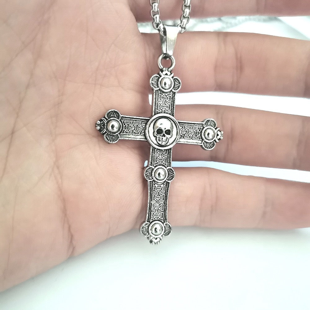 Stainless Steel Vintage Skull Cross Necklace