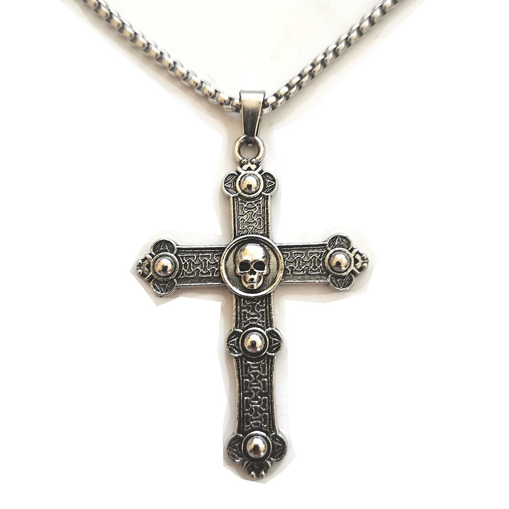 Stainless Steel Vintage Skull Cross Necklace