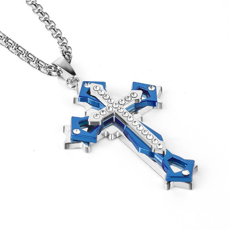 Stainless Steel Diamond-studded multi-layer Cross Necklace