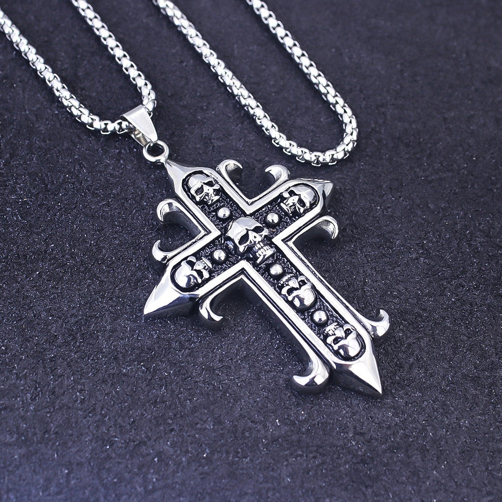 Stainless Steel Gothic Skull Cross Necklace