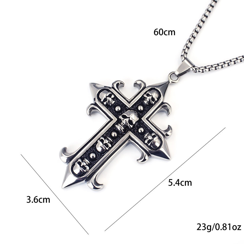 Stainless Steel Gothic Skull Cross Necklace