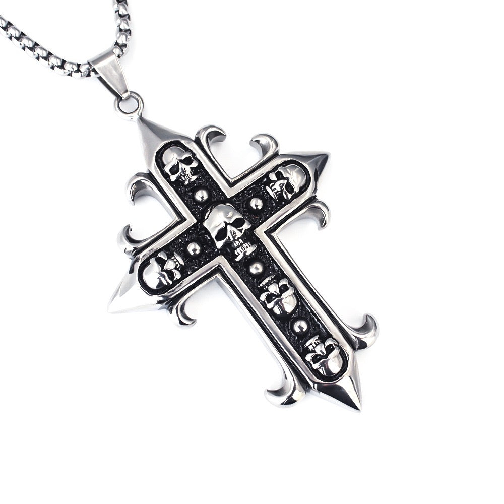 Stainless Steel Gothic Skull Cross Necklace