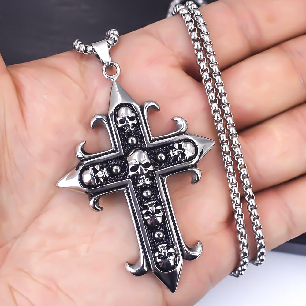 Stainless Steel Gothic Skull Cross Necklace