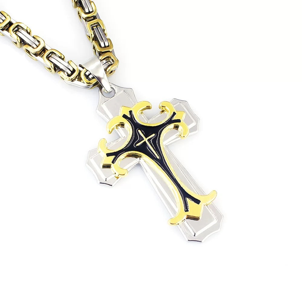 Stainless Steel Domineering Cross with imperial chain Necklace